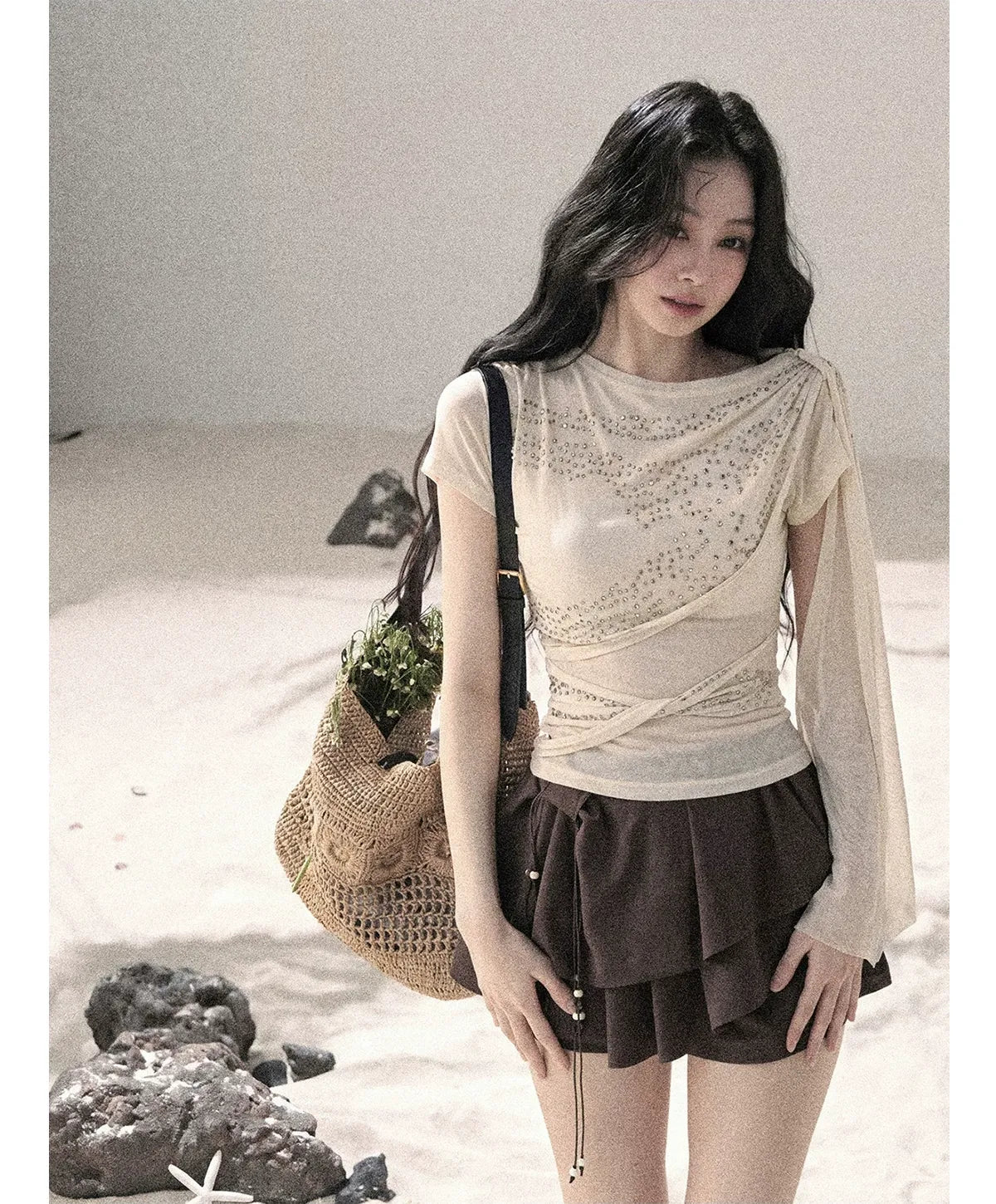 Mesh Drape Rhinestone Top | Final Sale