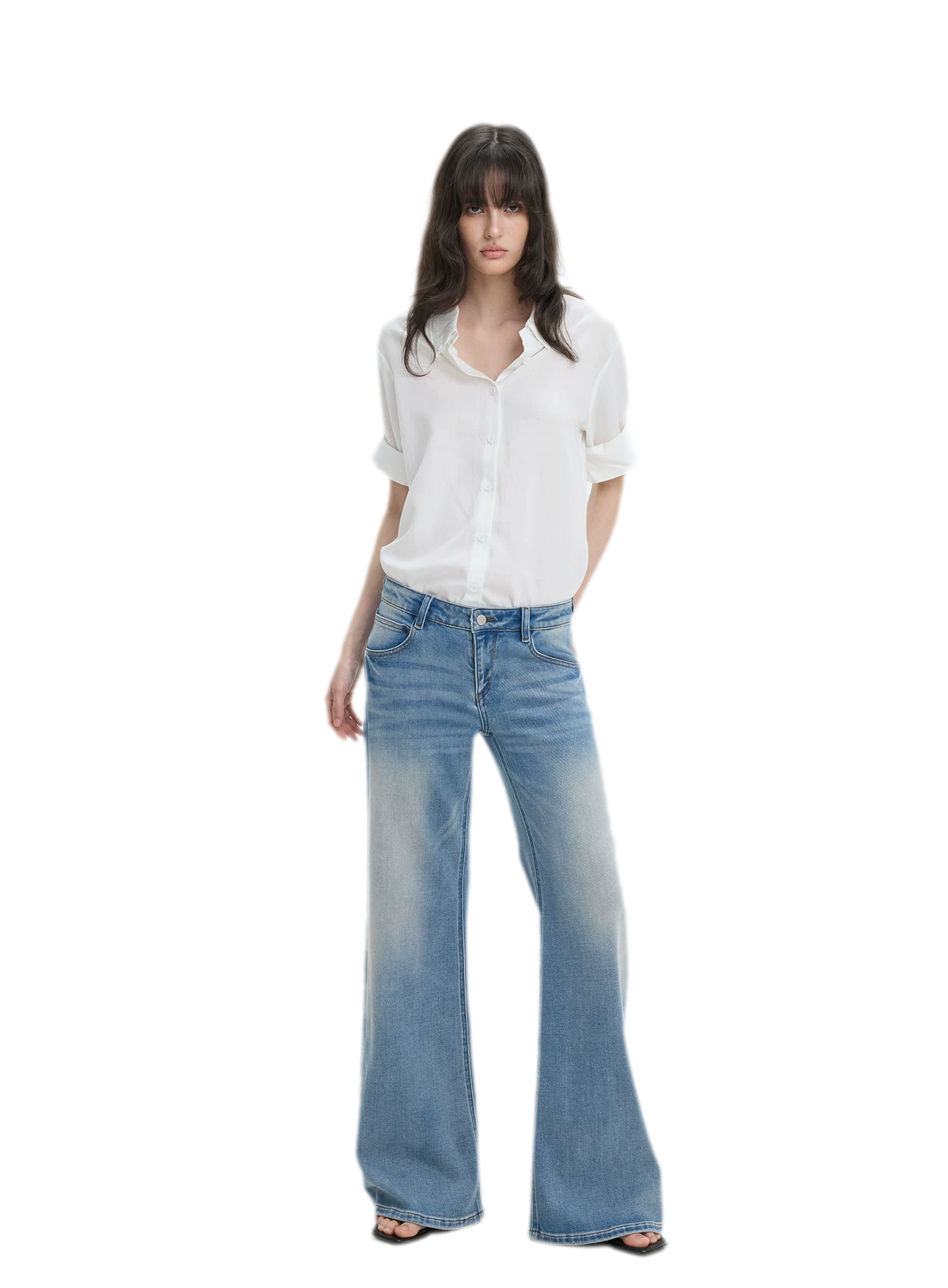 Washed Low-Rise Wide-Leg Jeans