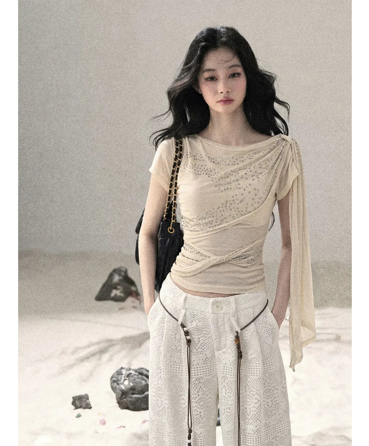 Mesh Drape Rhinestone Top | Final Sale
