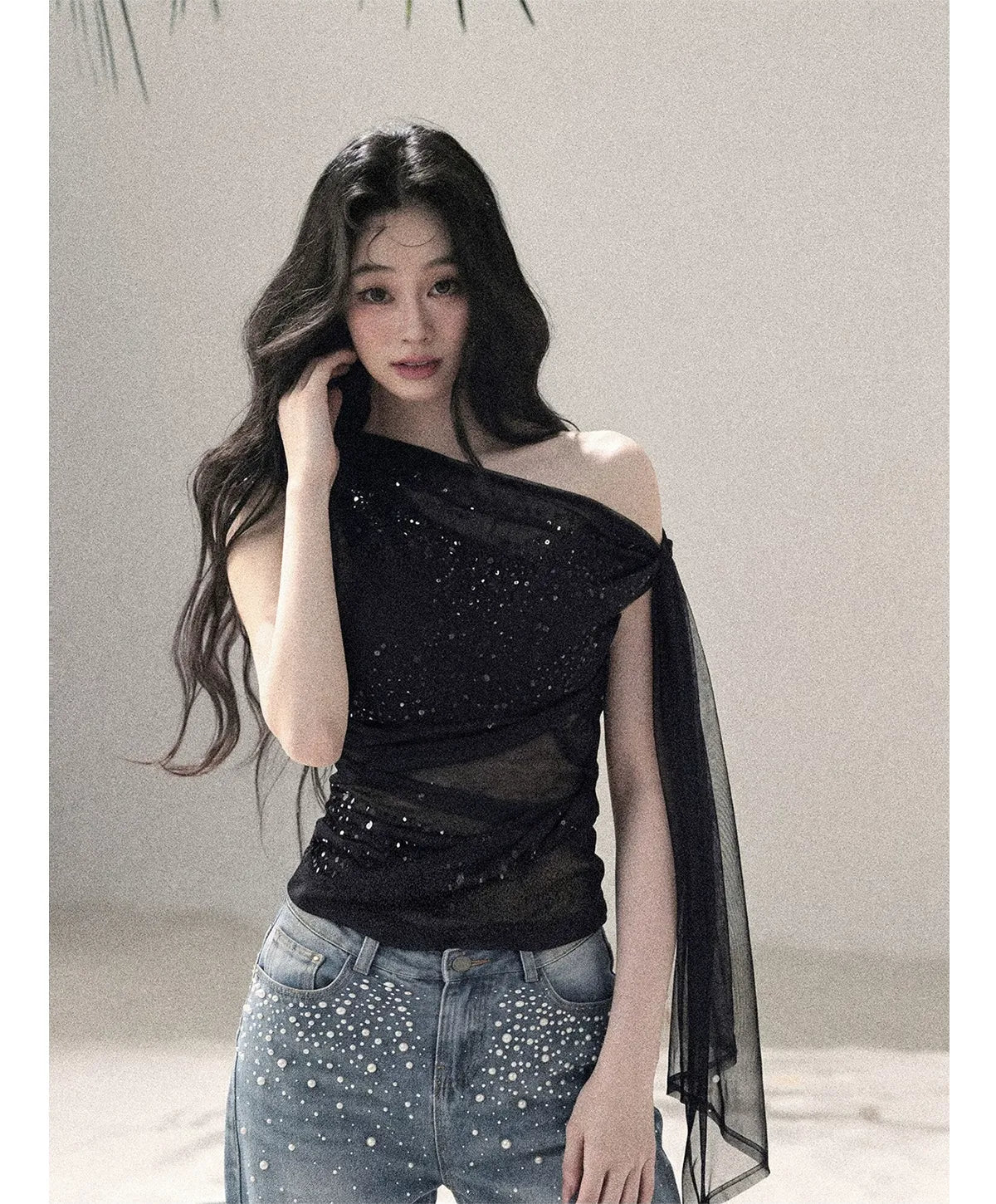 Mesh Drape Rhinestone Top | Final Sale