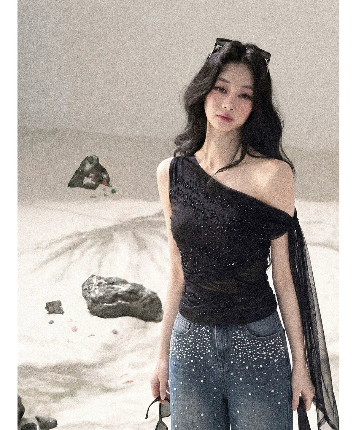 Mesh Drape Rhinestone Top | Final Sale