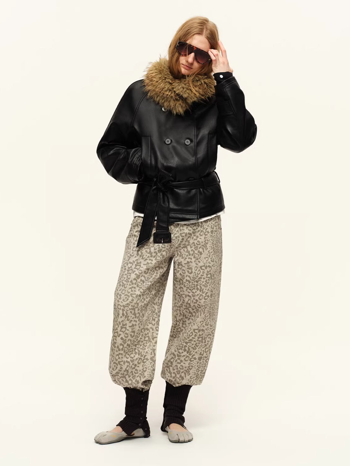 Vintage Studded Leopard Straight-Leg Trousers