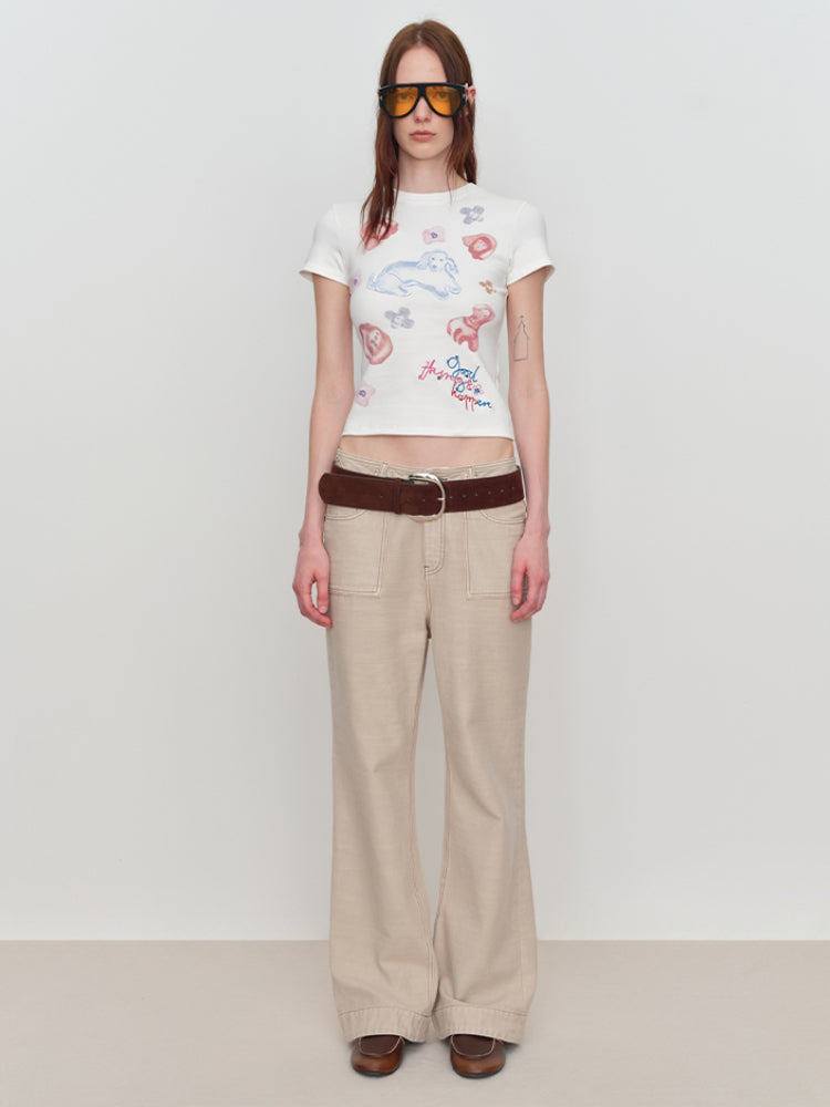 Flared Pants with Back Pocket Logo Embroidery