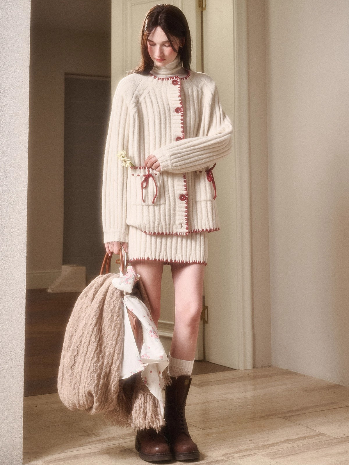 Latitude 69° Wool Contrast Trim Knit Sweater Set