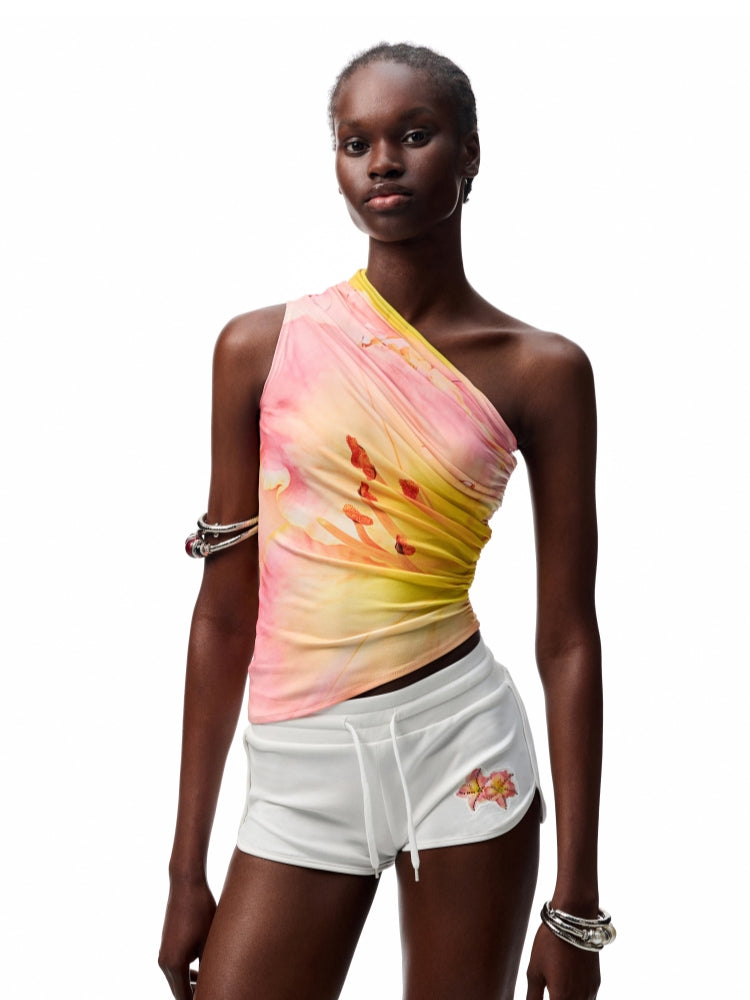 Flower Embroidered Rhinestone Sports Shorts - CHINASQUAD