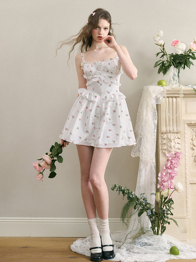 White Floral Ruffled Edge Dress - CHINASQUAD