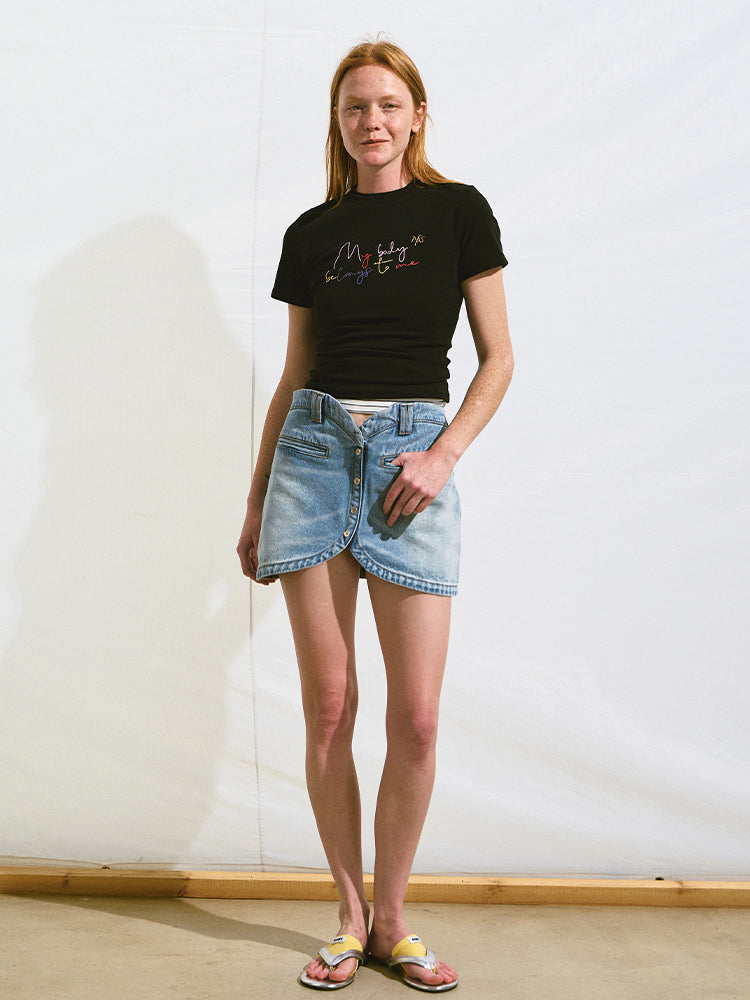 Washed Drapey Effect Slimming High-Waist Skirt - CHINASQUAD