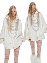 Black & White Oversized Chain Print Hoodie Cardigan - CHINASQUAD