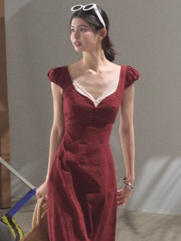 Cotton Bohemian Sash-Red Resort Tea Dress