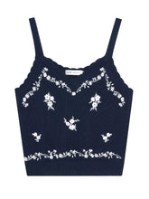 Navy Blue Floral Embroidery Knitted Cardigan - CHINASQUAD