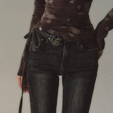 Vintage Distressed Flared Denim Jeans - CHINASQUAD