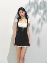 Black-White Contrast Two-piece Square Neck Dress - CHINASQUAD