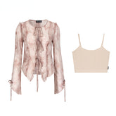 Ruffled Ombre Cardigan & Skirt Set - CHINASQUAD