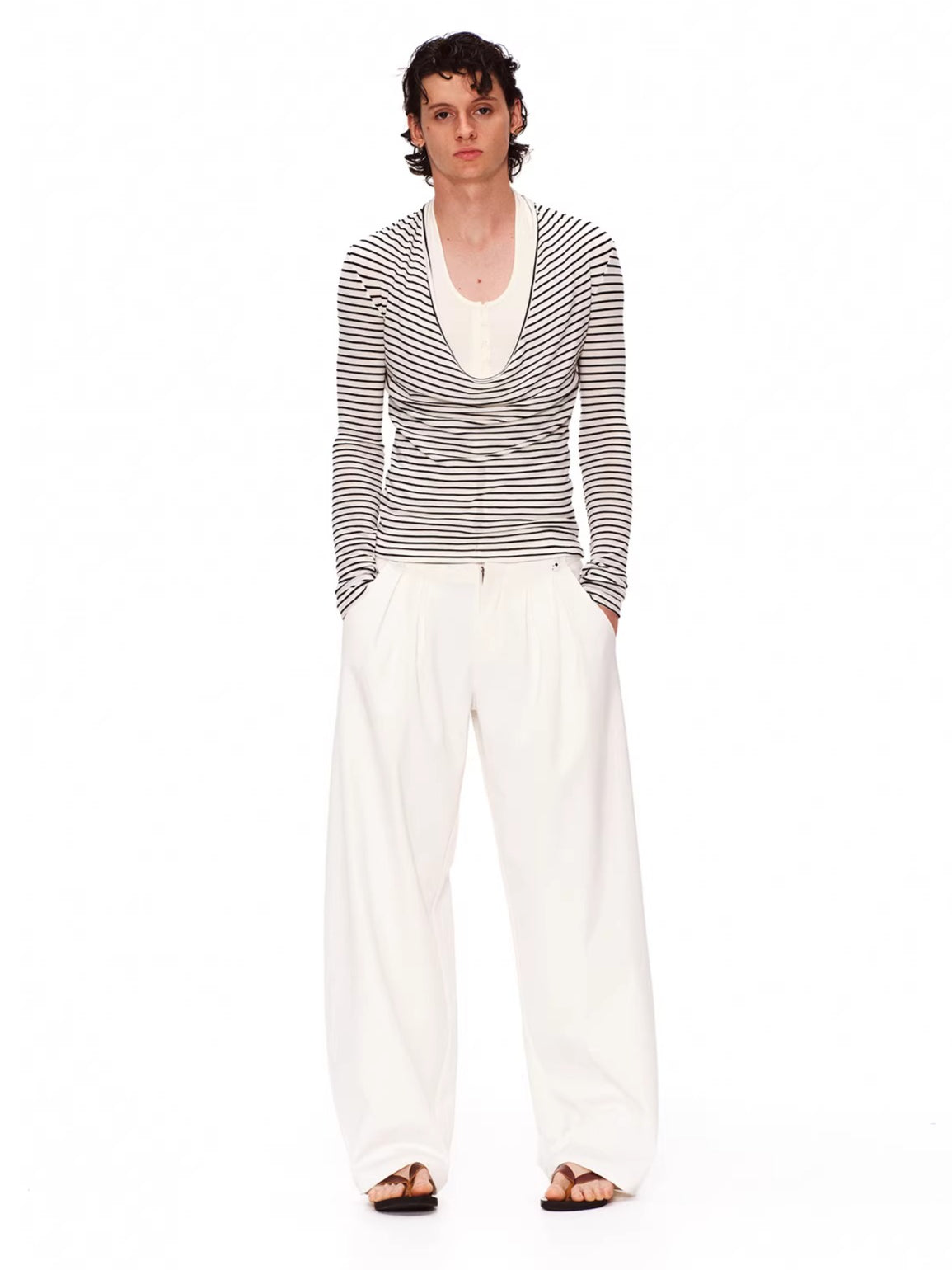 Double-Waist Polka Dot Wide-Leg Trousers