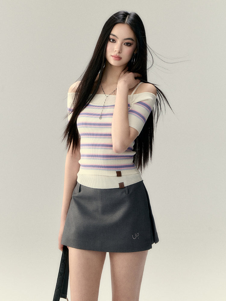 Striped Knit Short Acid Wash Tank Top - CHINASQUAD