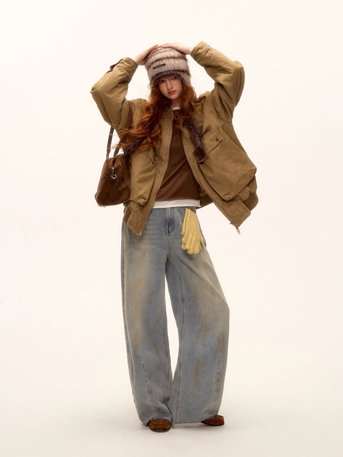 Vintage Washed Distressed Wide-Leg Denim Pants