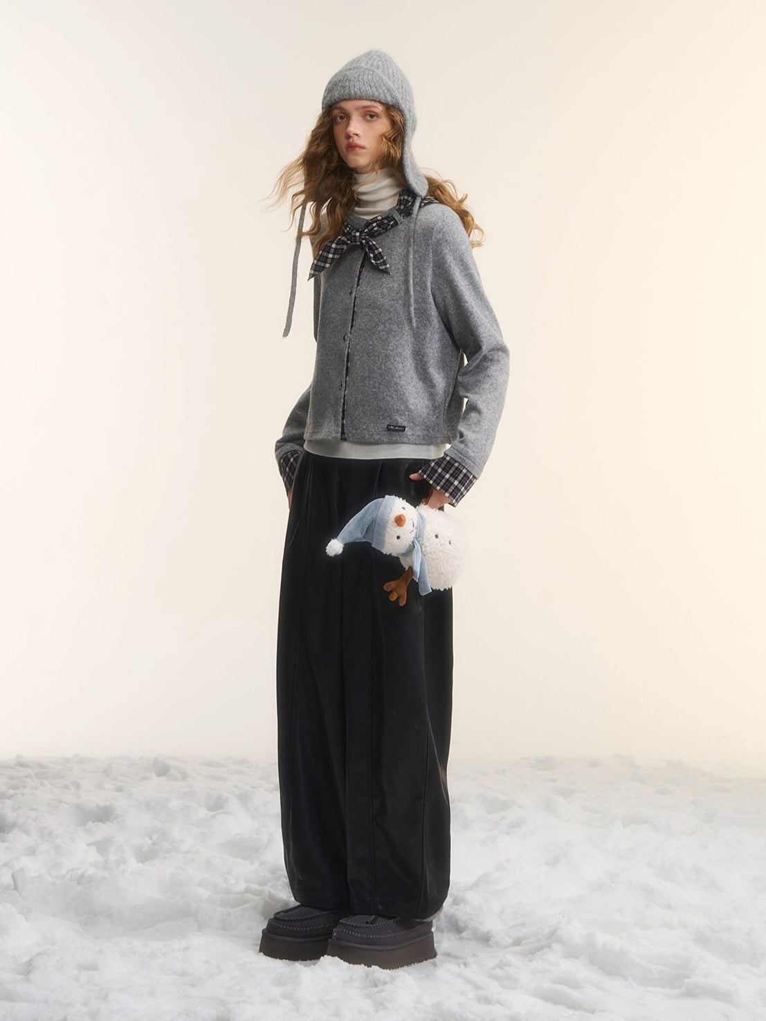 Wool-Blend Plaid Patchwork Knit Cardigan