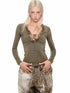 Fur Trimmed Deep V-Neck Slim Fit Knit Top - CHINASQUAD