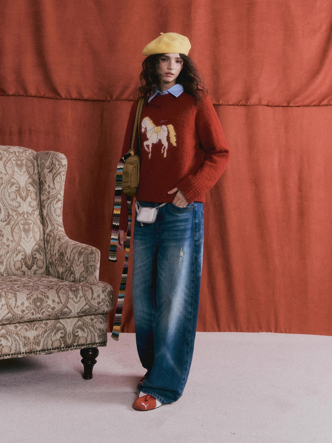 Vintage Washed Distressed Wide-Leg Jeans