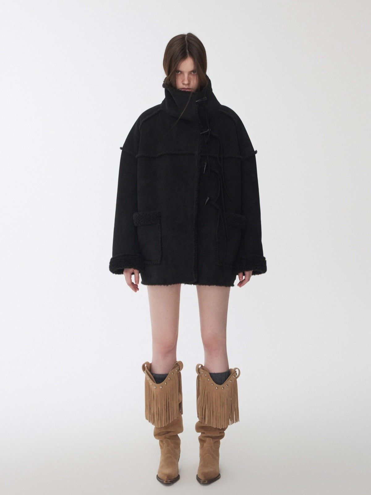 Toggle Collar Reversible Shearling Jacket