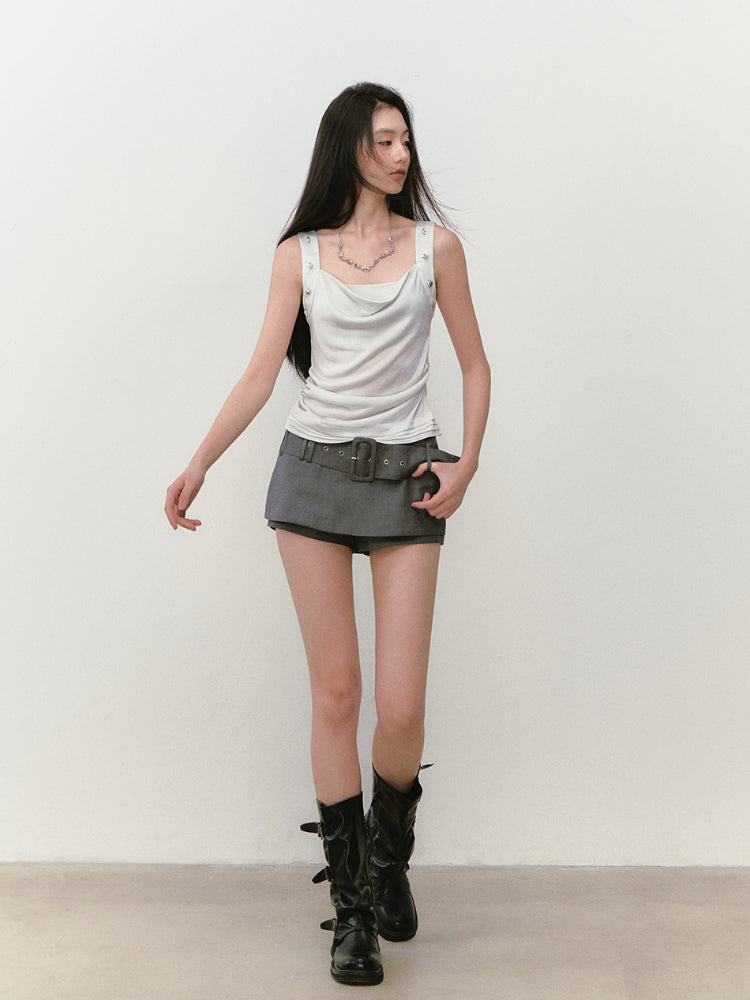Rivet Embellished Small Cowl-Neck Camisole - CHINASQUAD