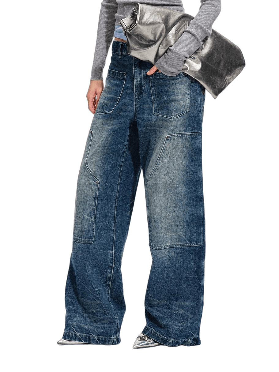 Wide-Leg Vintage Wash Denim Pants