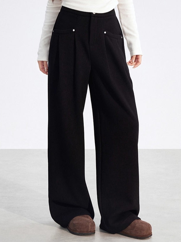 Chenille Fleece-Lined Wide-Leg Pants
