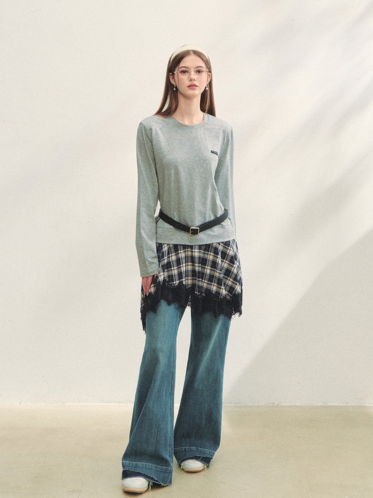 Plaid Lace Patchwork Knit Dress - CHINASQUAD