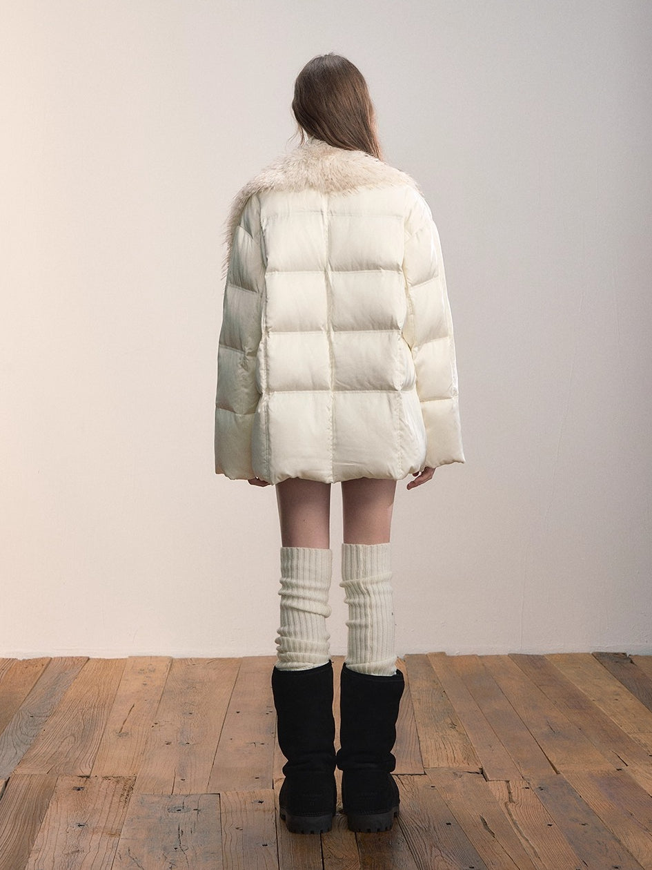 Textured Drawstring Down Puffer Jacket