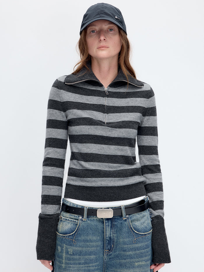 Striped Wool Blend Half-Zip Sweater - CHINASQUAD