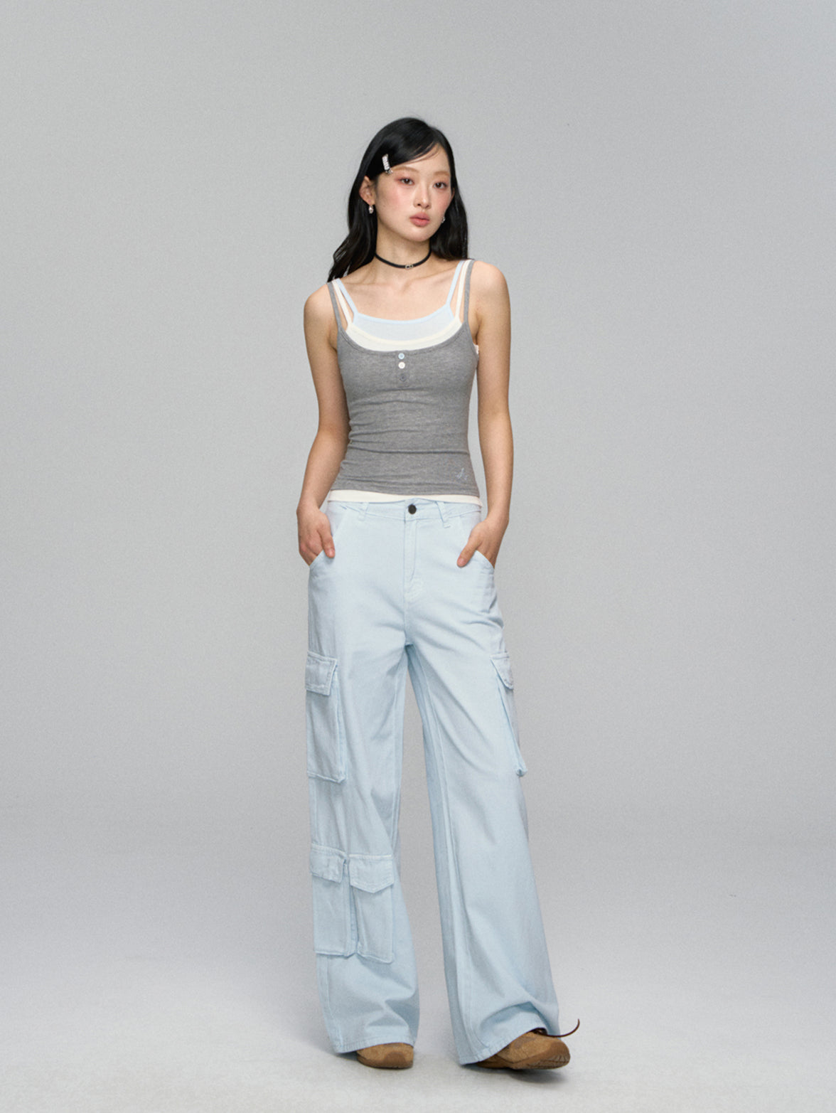 Contrast-Layered Ribbed Knit Tank