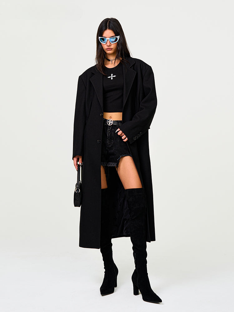Black Oversized Vintage Coat - CHINASQUAD
