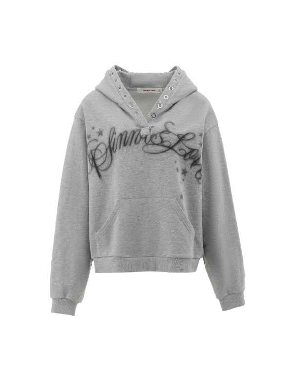 Loose Hooded Eyelet Print Sweatshirt - CHINASQUAD
