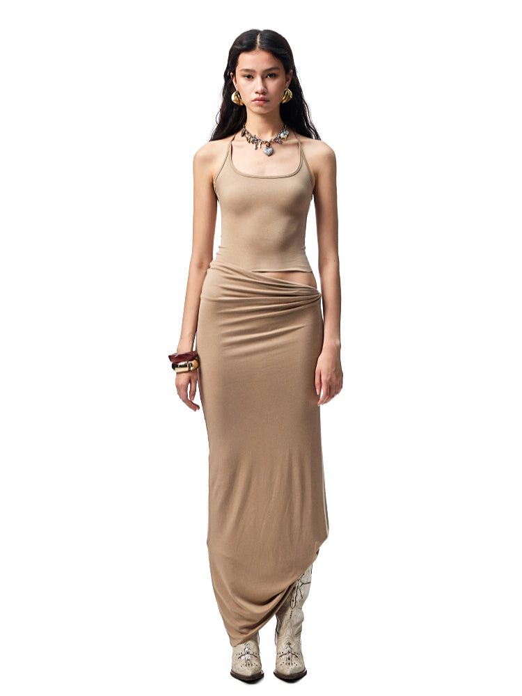 Large Round-Neck Knot Acetate Tank Top & Skirt Set - CHINASQUAD