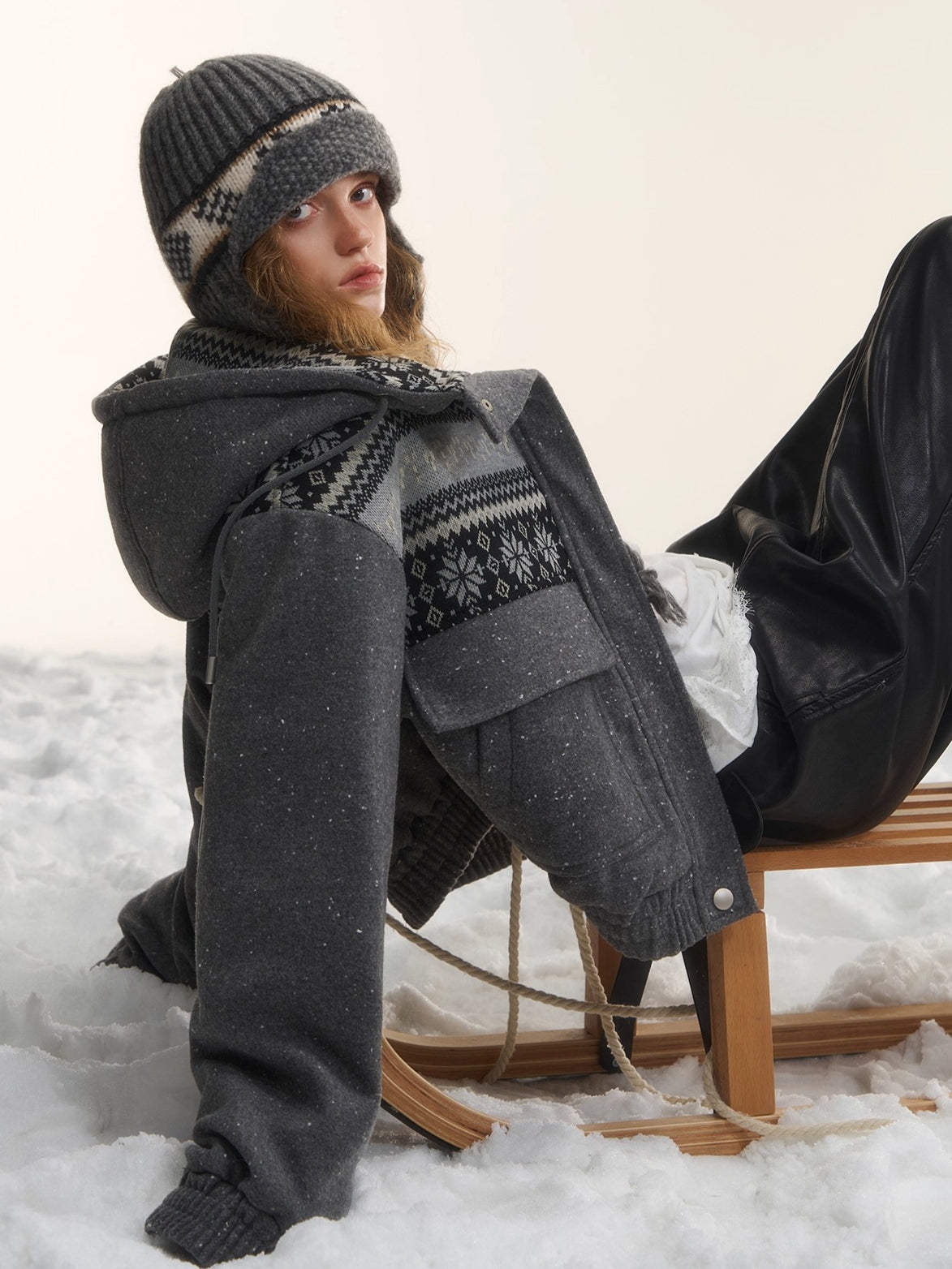 Wool-Blend Hooded Down Jacket