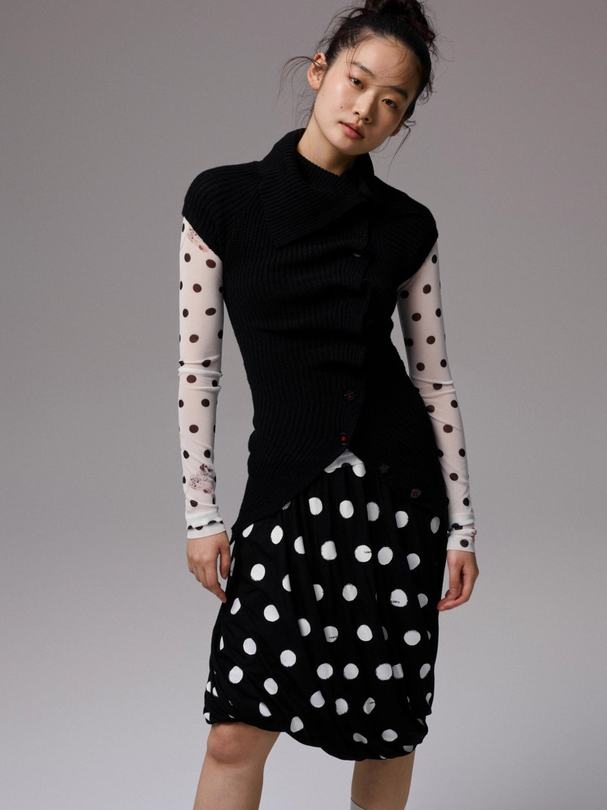 Asymmetric Neck Wool Blend Cardigan