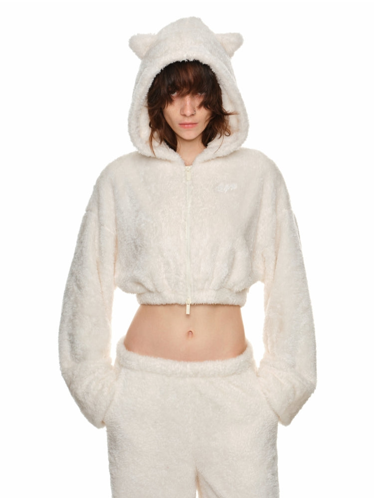 White & Brown Cat-Ear Hoodie Set - CHINASQUAD