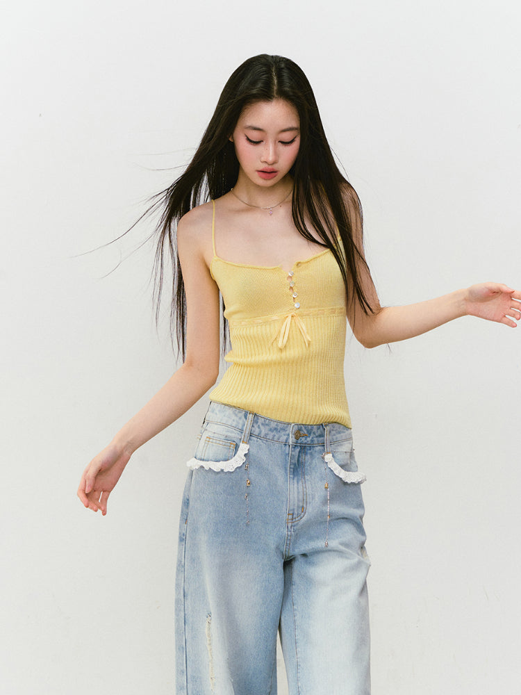 Button Lyocell Knit Tank Top - CHINASQUAD