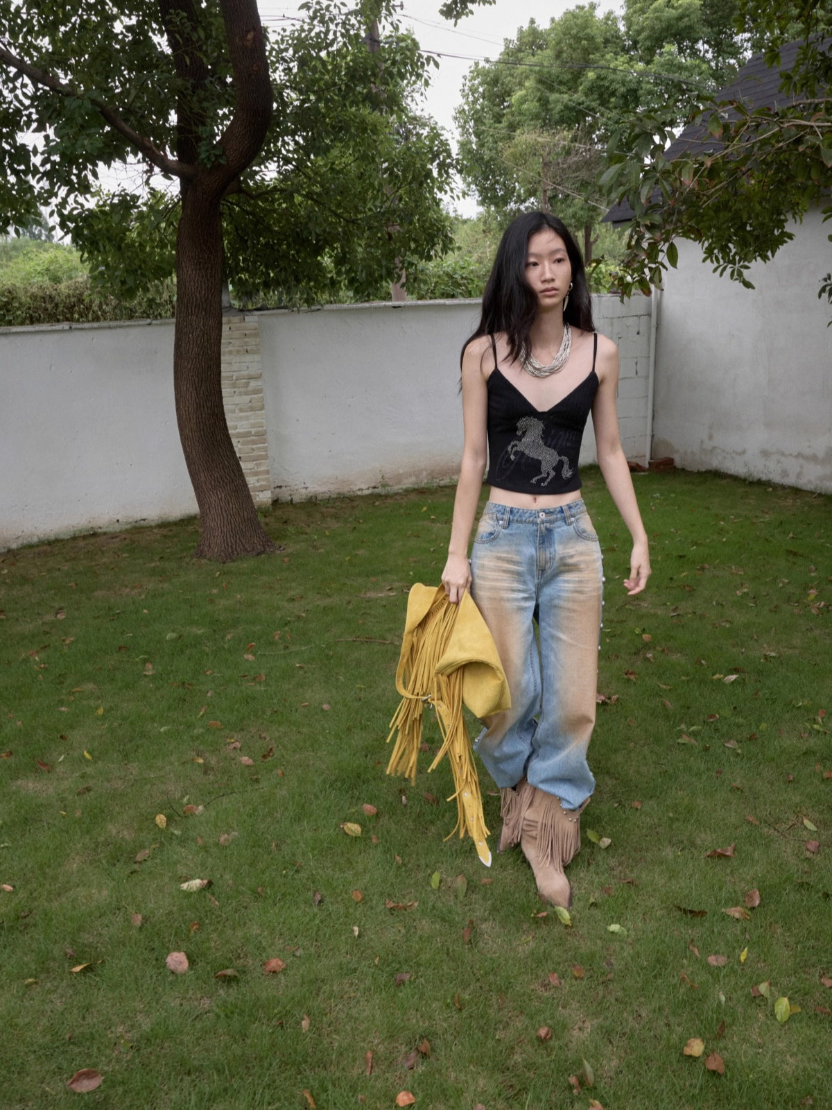 Knight Horse Rhinestone Cable-Knit Camisole - CHINASQUAD