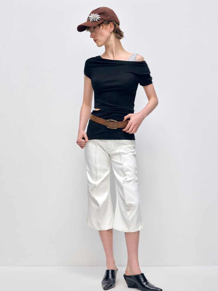 Slanted Shoulder Strap Short-Sleeve T-shirt - CHINASQUAD