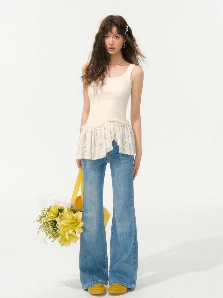 Lace-Edge Irregular Patchwork Vest