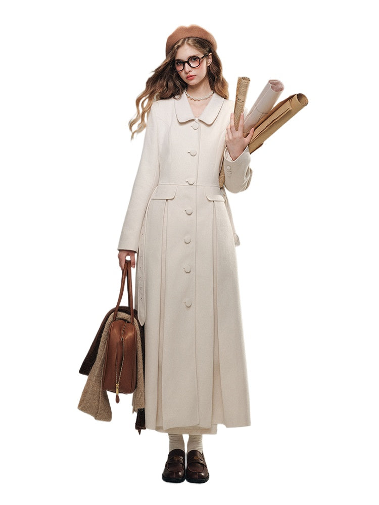 Cloud White Long Woolen Coat - CHINASQUAD
