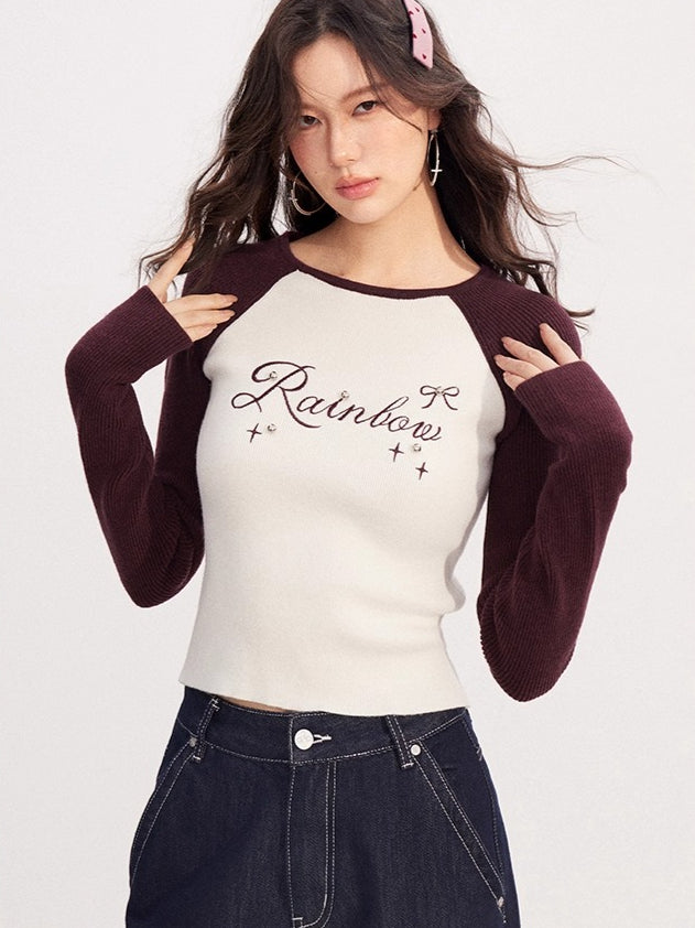 Contrast-Embroidered Raglan T-Shirt