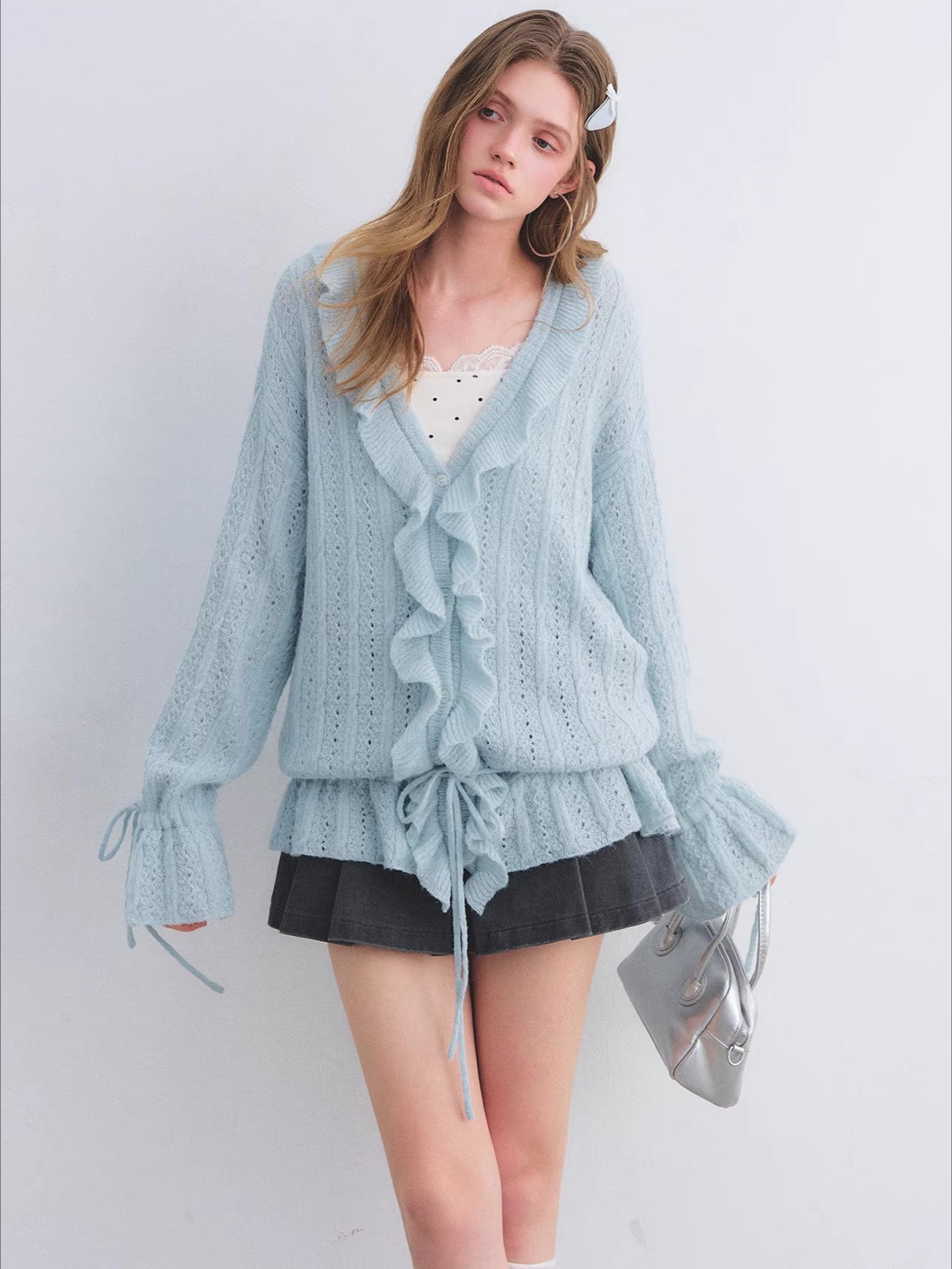 Wool Mohair Drawstring Waist Cardigan