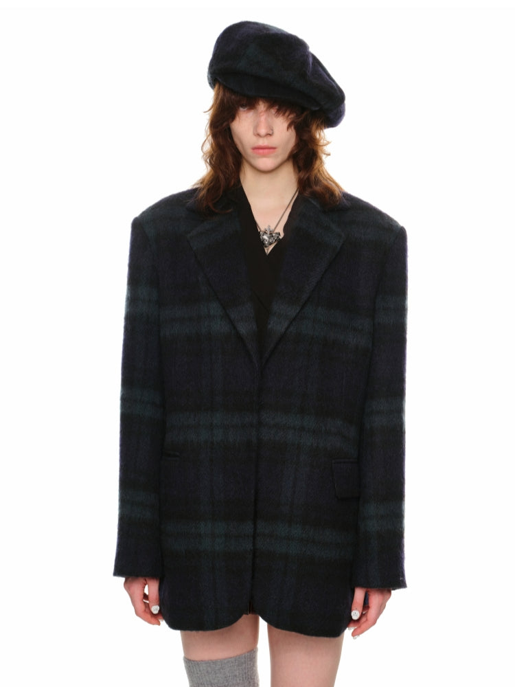 Green Plaid Wool Beret - CHINASQUAD