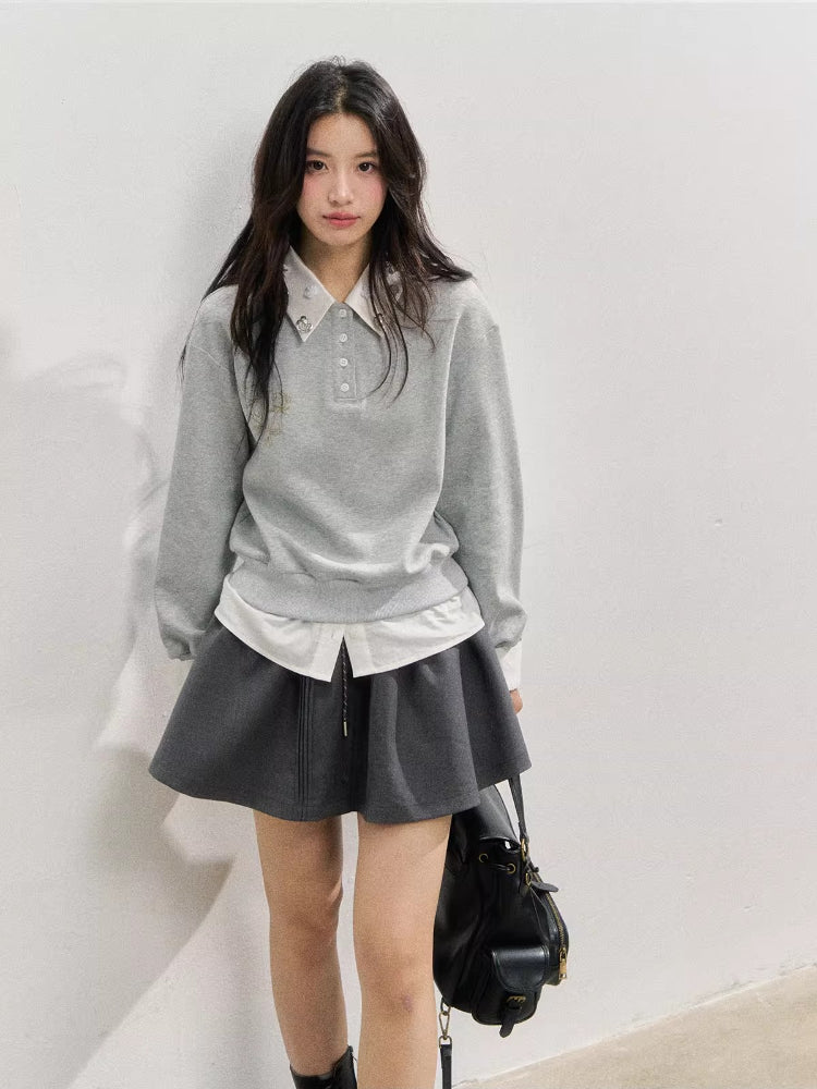 Rhinestone Rose Fake Two-Piece Sweatshirt