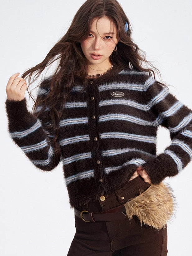 Striped Mink Velvet Knit Sweater