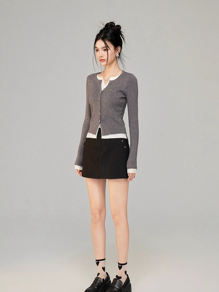 Contrast Layered Knit Cardigan - CHINASQUAD
