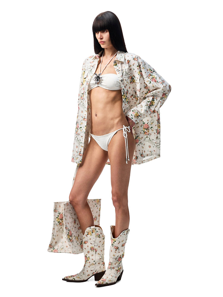 White Jacquard Halter-Tie Bikini