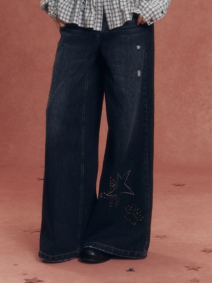 Vintage Washed Straight-Leg Denim Jeans